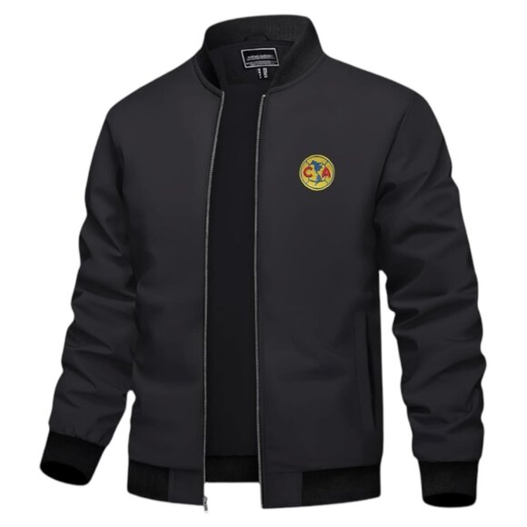 Men's Aguila Club America Logo Embroidered Light Weight Bomber Jacket -Black